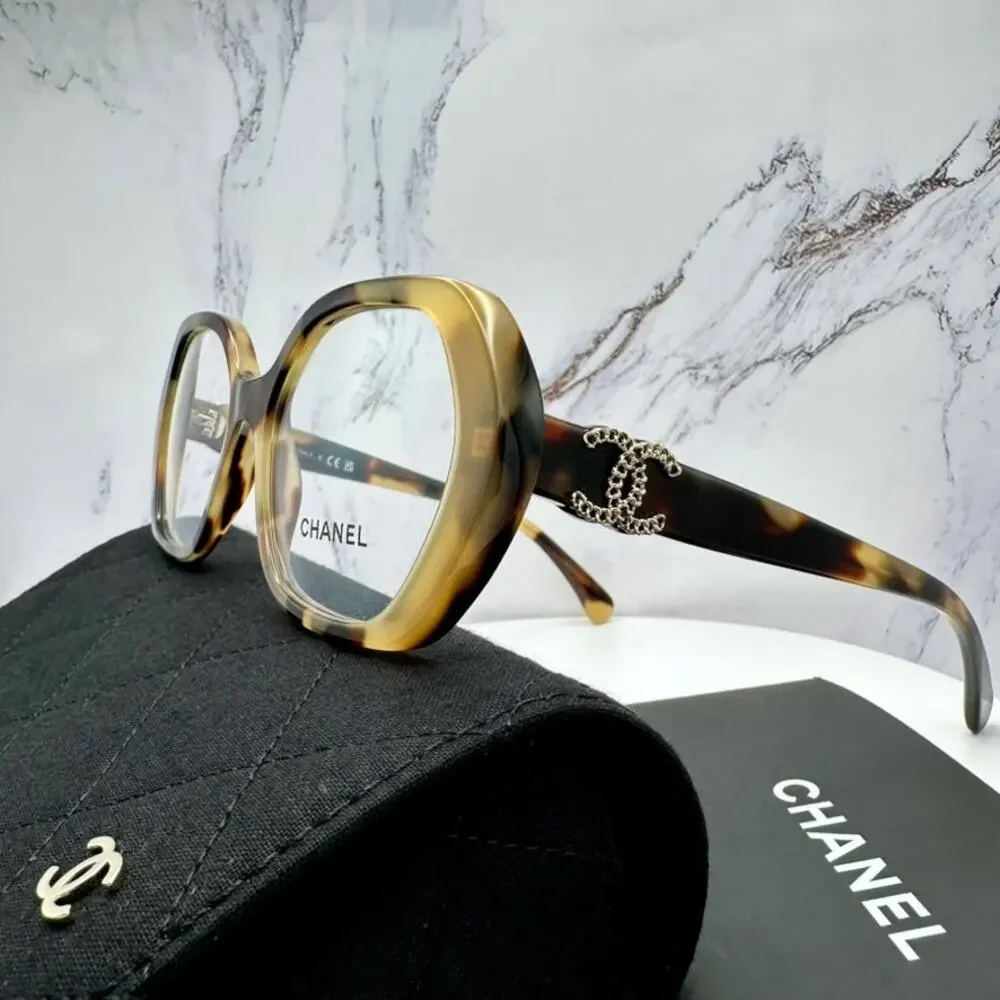 New CHANEL Eyeglasses Brown Gold Chain CC Square Acetate Womens - Picture 16 of 16